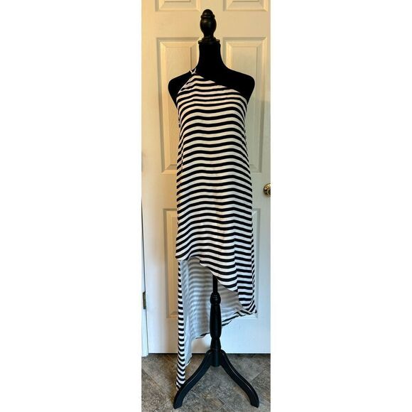 Michelle Mason 100% Silk Black & White Asymmetrical Shift Maxi Dress Size 2 - Picture 3 of 11